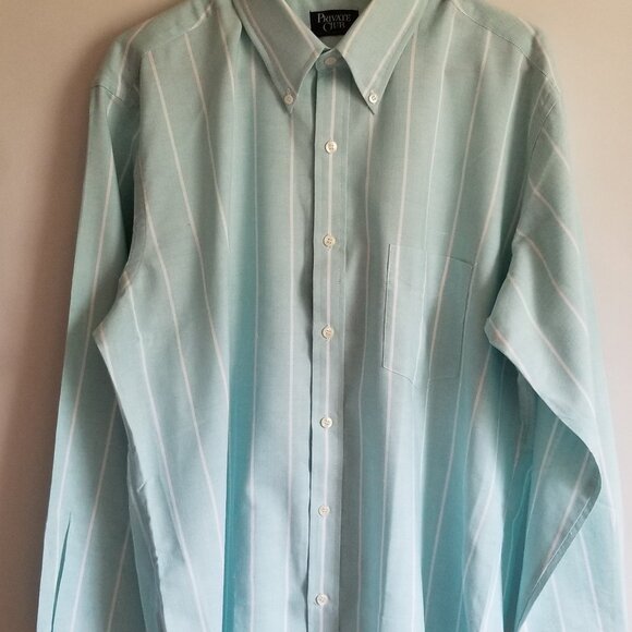 Men's Private Club Mint Green With White Stripes Button Down Collar Shirt 16 1/2 - Picture 5 of 12